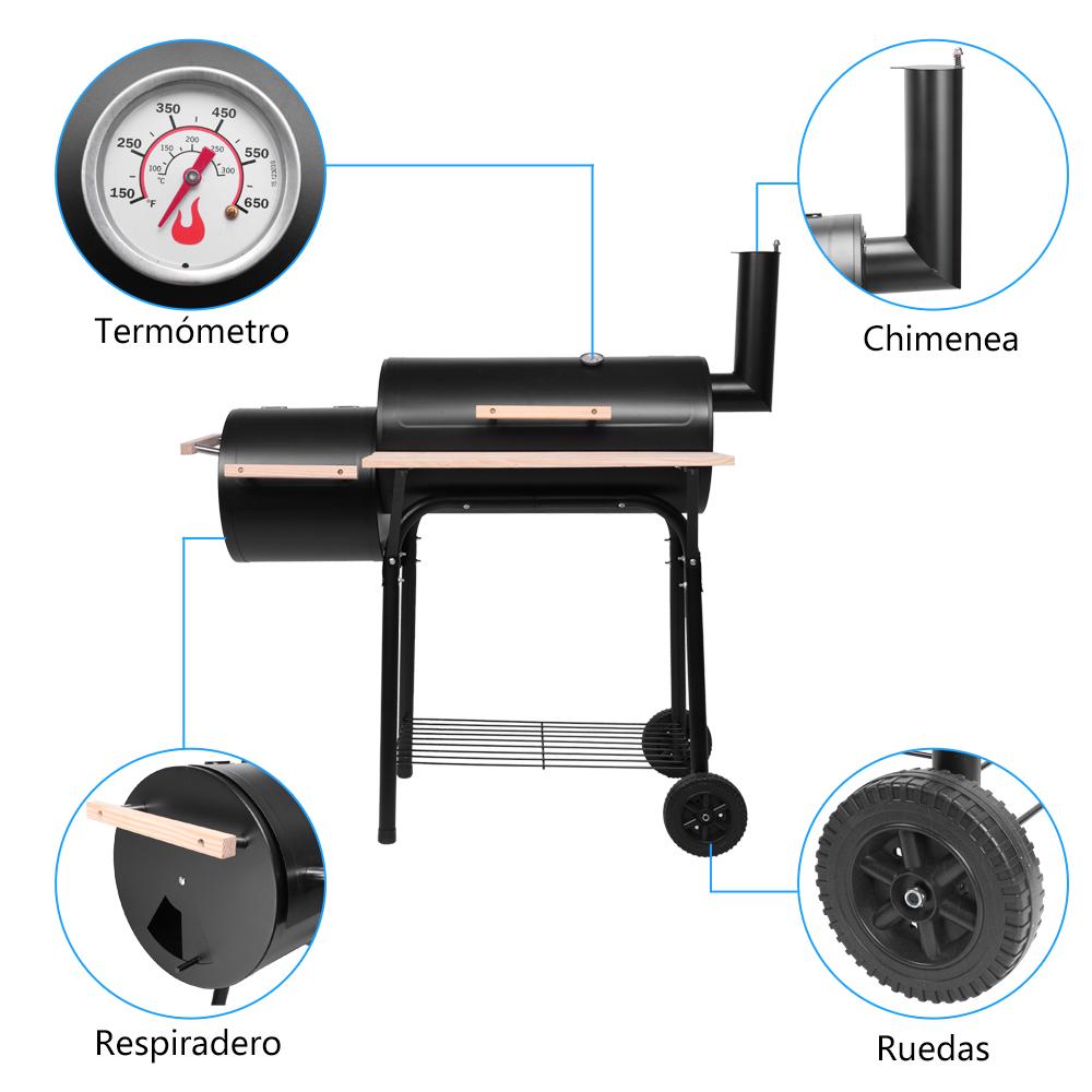 Ubesgoo BBQ Charcoal Grill, Outdoor Patio Barbecue Cooker With Offset Smoker, Wheels And Tray For Balcony Picnics, Party And Camping