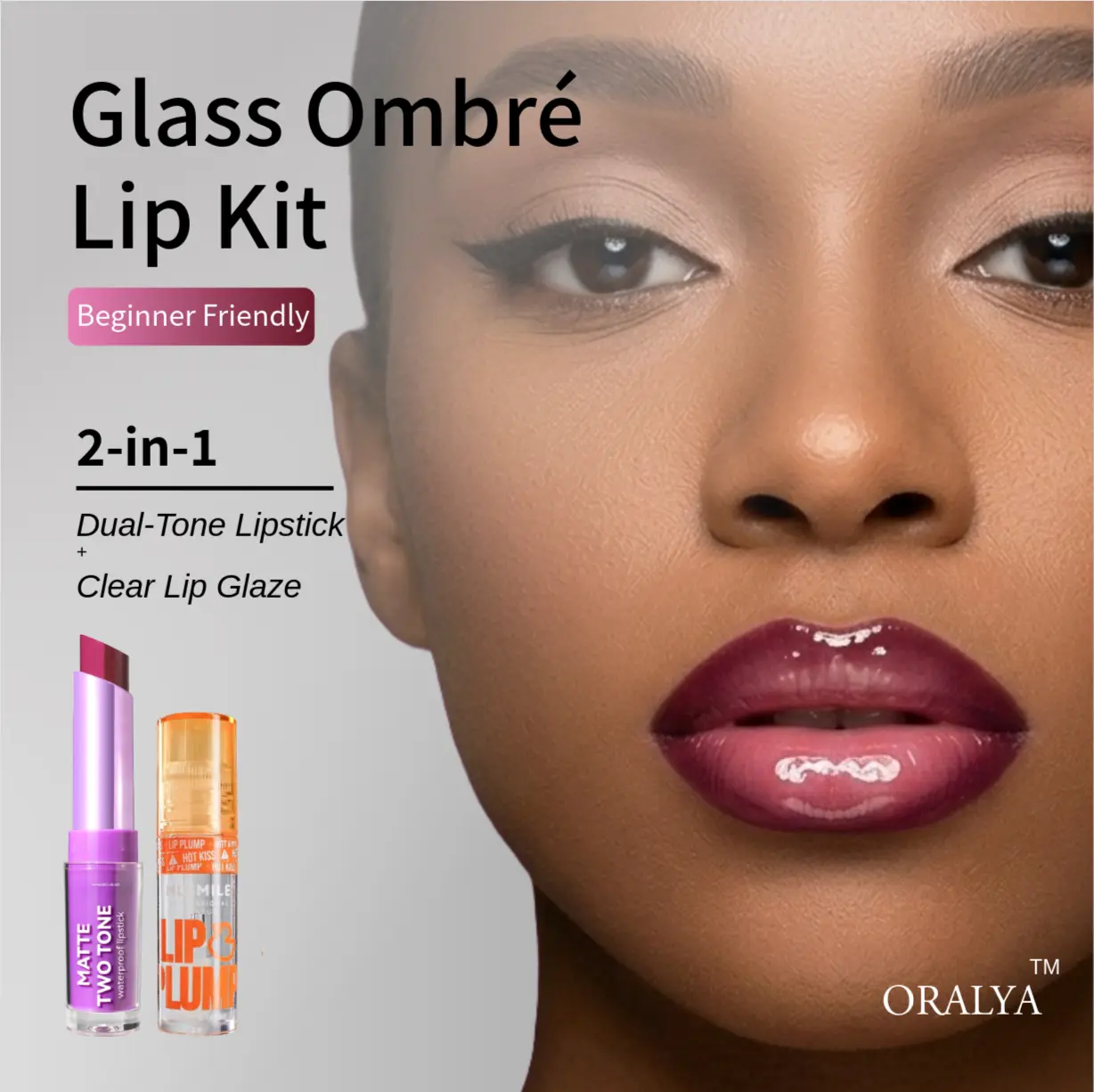 Viral Glass Ombré Lip Kit | High-Shine Gradient Lip Duo with Clear Glaze | Beginner-Friendly Makeup Set
