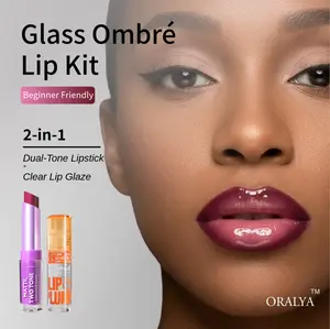 Viral Glass Ombré Lip Kit | High-Shine Gradient Lip Duo with Clear Glaze | Beginner-Friendly Makeup Set