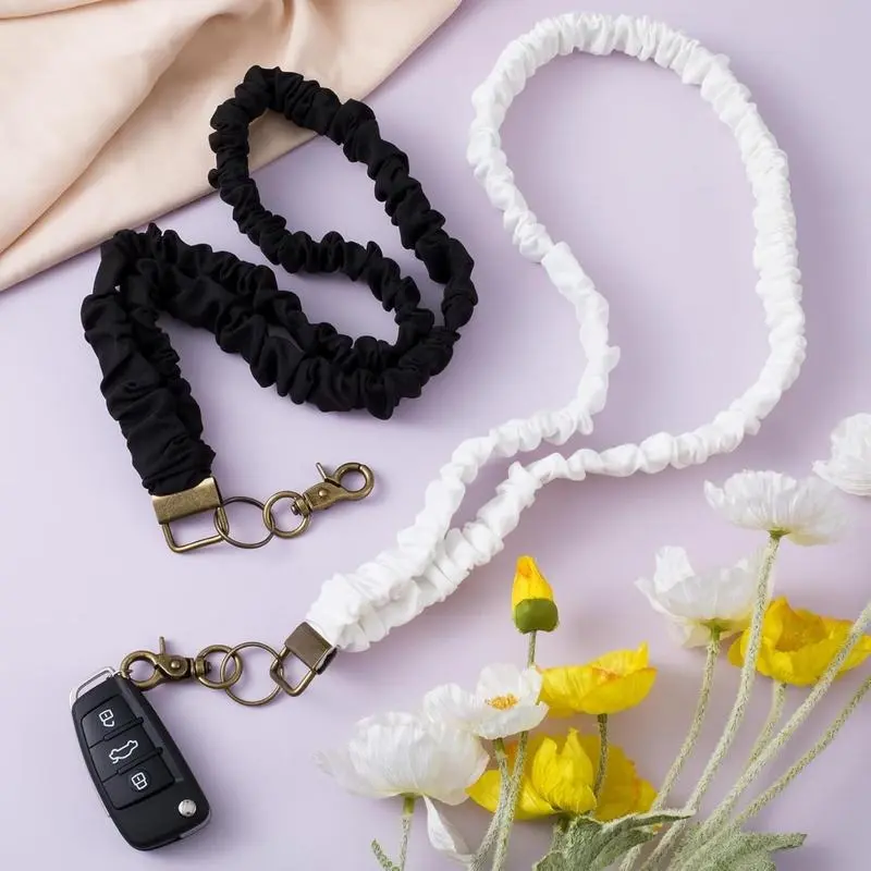 Scrunchie Shape Lanyard for ID Badges & Keys - Retractable Female Wear Keychain Holder with Buckle, Stretchy Office Accessory for Women, Lanyards For Id Badges Retractable, Office Use, Name Tag Lanyards, Everyday Carry, Stretchy Fabric