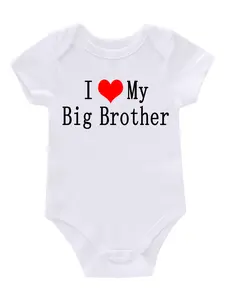 "I ️ My Big Brother" Baby Bodysuit Short Sleeve Cotton Newborn Romper for Infant Boys Girls