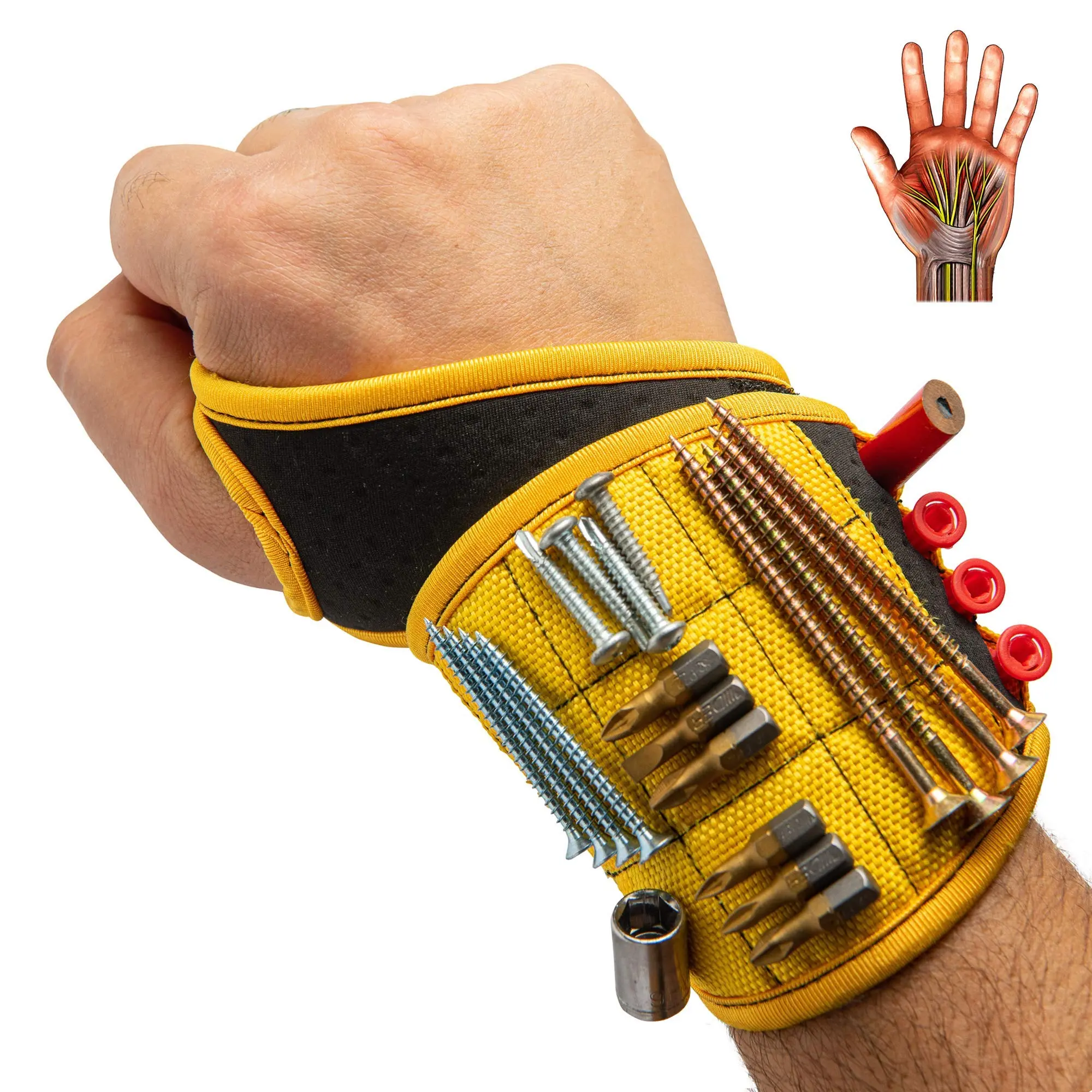 Magnetic Wristband Tool Holder with Anti-Rotation System, 9 Powerful Magnets, 1.85 oz Adjustable Wrist Support for Hand Tools, Metal Parts, Screws, Nails, Drill Bits – Ideal Gift for Boyfriend