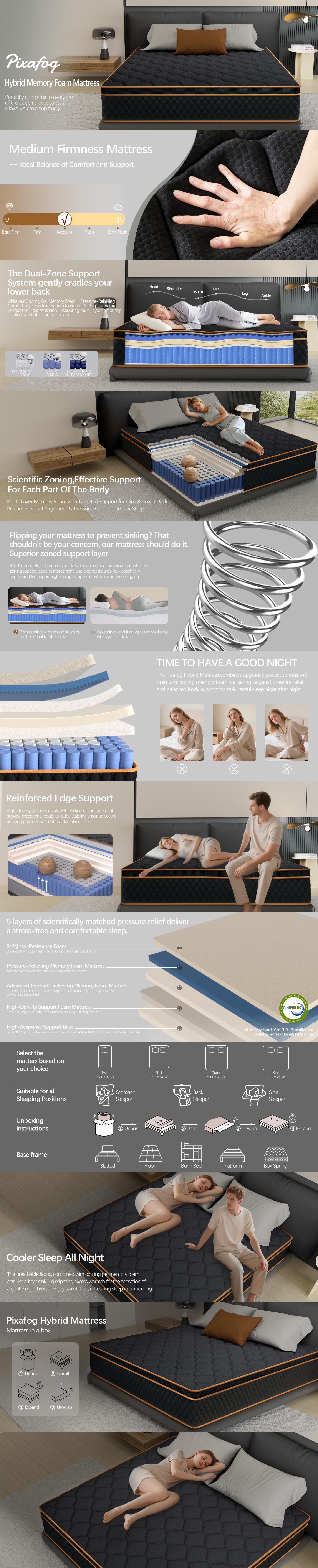 King Size Mattress Queen Size , Cooling Gel Memory Foam for Pressure Relief & Back Support, Medium Firm, Bed in a Box, for a Romantic Night’s Sleep