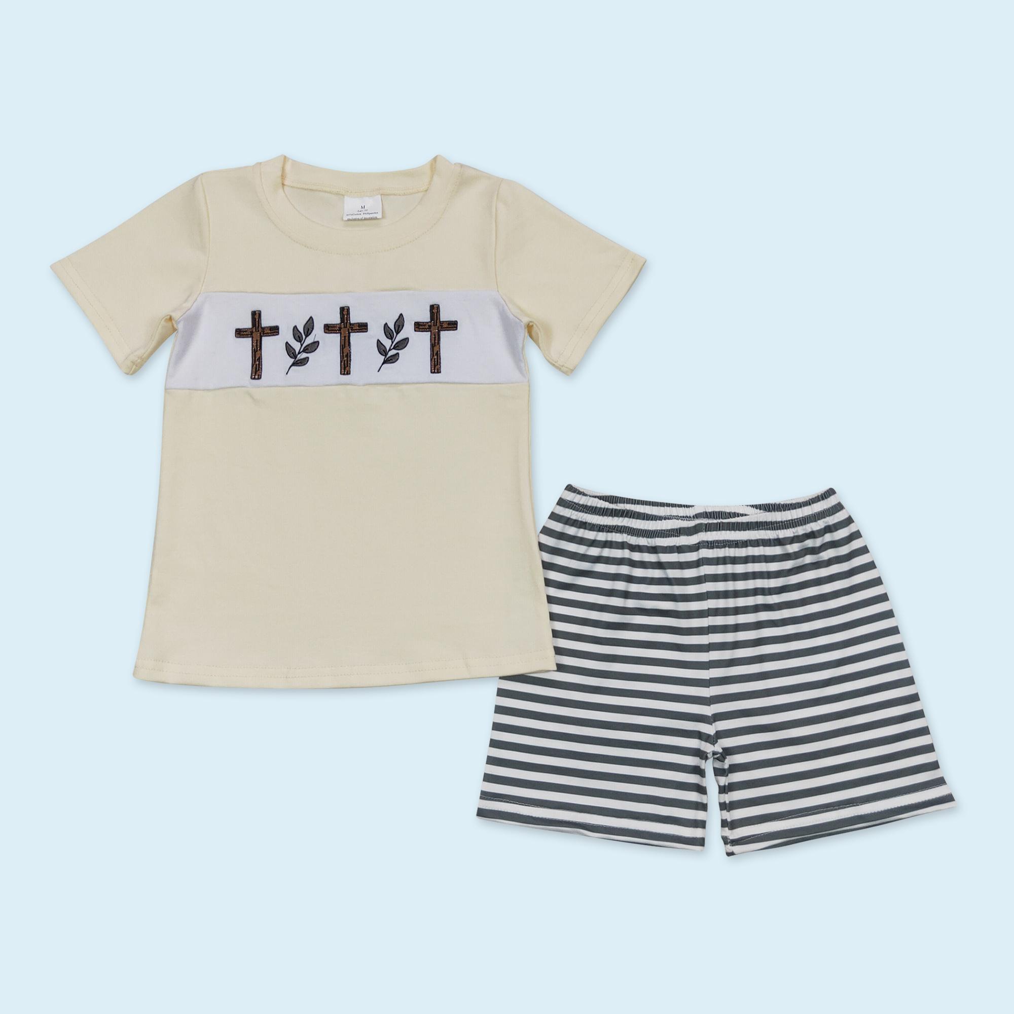 Easter cross floral design kids girls summer outfit