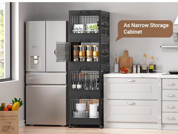 Broview 360Qt/480Qt/600Qt Stackable Storage Bins with 4x Lids, Each 120Qt Stackable Storage Bin,Front and Side Open Doors, Collapsible Closet Organizer and Storage Cabinet, Plastic Folding Box with Wheel Drawer for Home Office Dorm