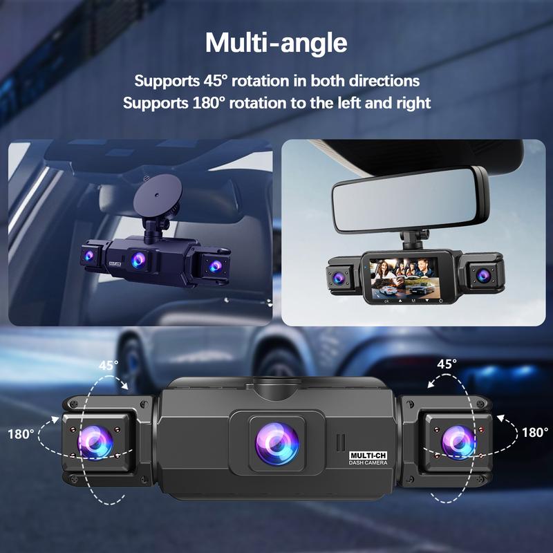 4-Channel Car Dash Cam, 1080P Car DVR with 64GB Memory Card, Night Vision Vehicle Surveillance, 24/7 Parking Mode, HD Screen, Front/Rear/Left/Right Dashcam