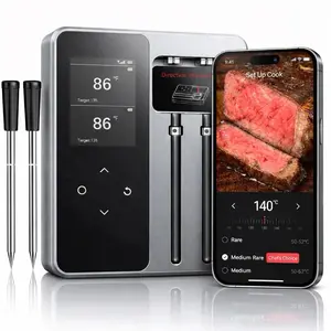 Smart Meat Thermometer with App Control, 600FT Bluetooth Range, Dual Probes & 6 Sensors, 0.5S Instant Read, LCD Display, IP67 Waterproof Real-Time Monitoring & Smart Alerts for BBQ, Grill, Oven