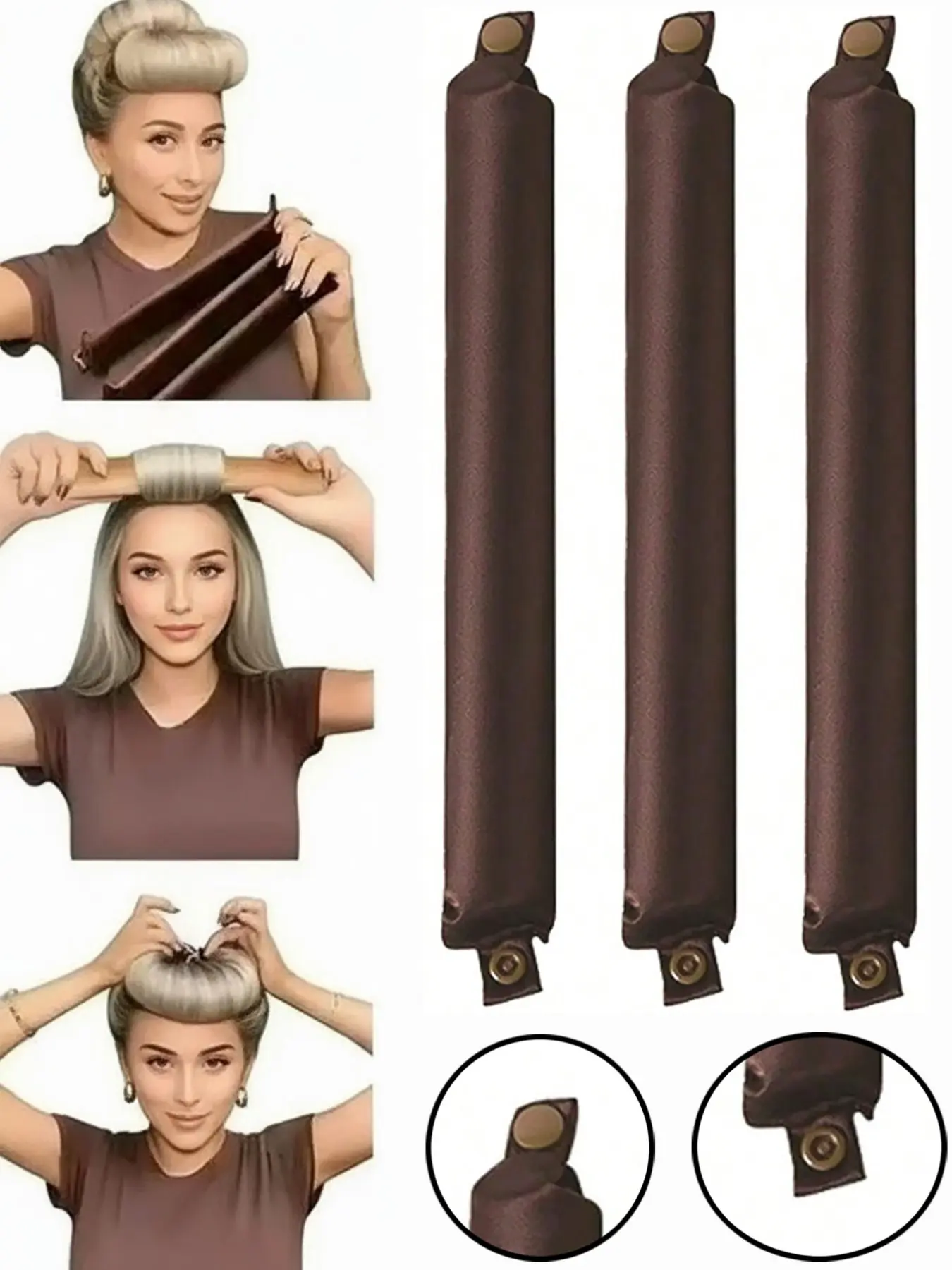 3Pcs Satin Heatless Hair Curlers Set, Overnight Heat-Free Curling Rollers, Soft Filling, Wavy Hair Styling Kit