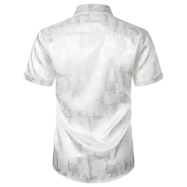 ZEROYAA Men's Shiny Luxury Silk Satin Jacquard Dress Shirt Short Sleeve Button Up Shirts for Party Prom