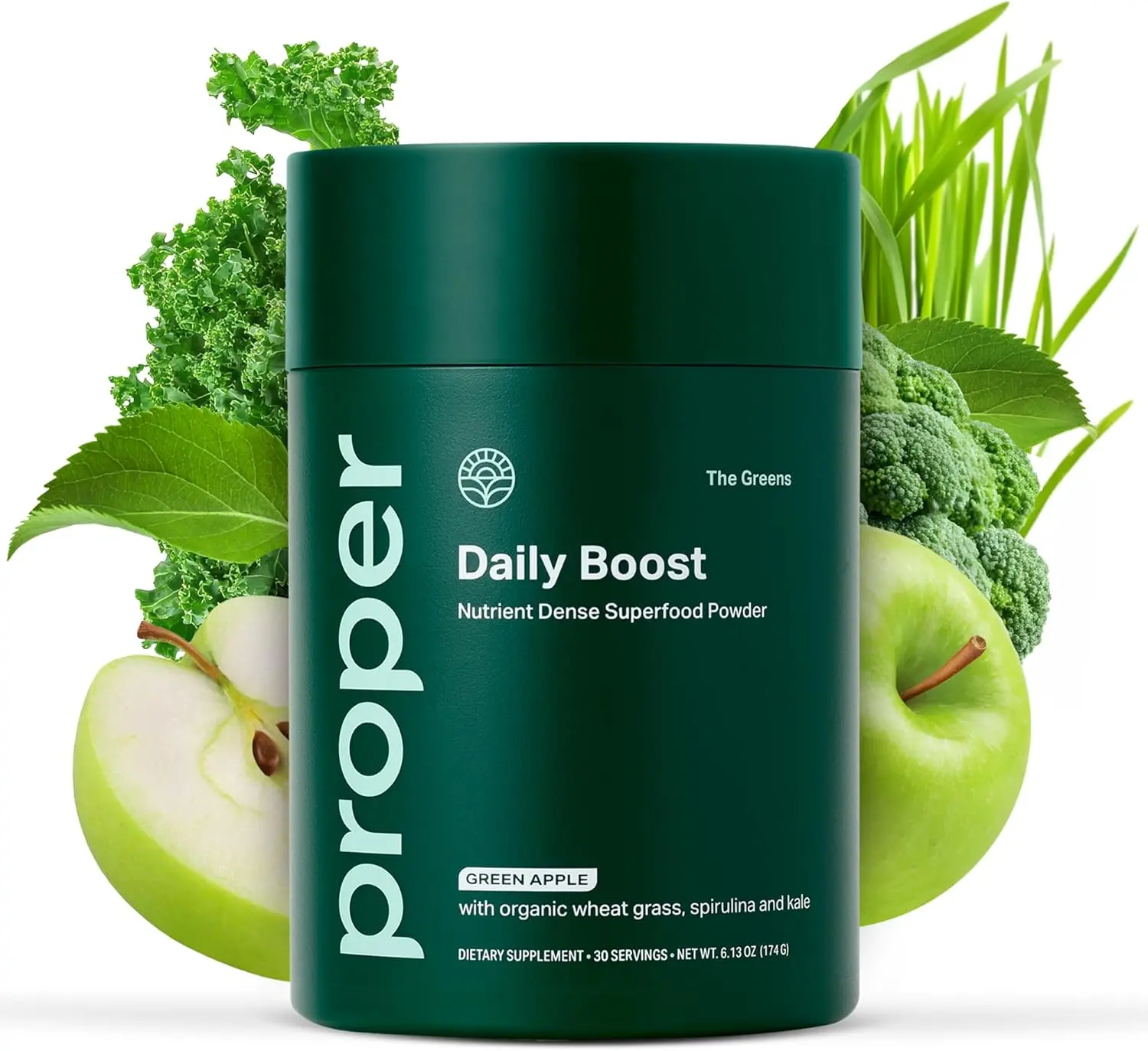 The Greens Daily Boost Organic Greens Powder Whole Food Apple Flavour Veggie Powder Superfood with Wheatgrass Spirulina Chlorella Probiotics Daily Drink Mix for Wellness and Digestion Gut Health Immune Support Nutrient Rich Supergreens Blend