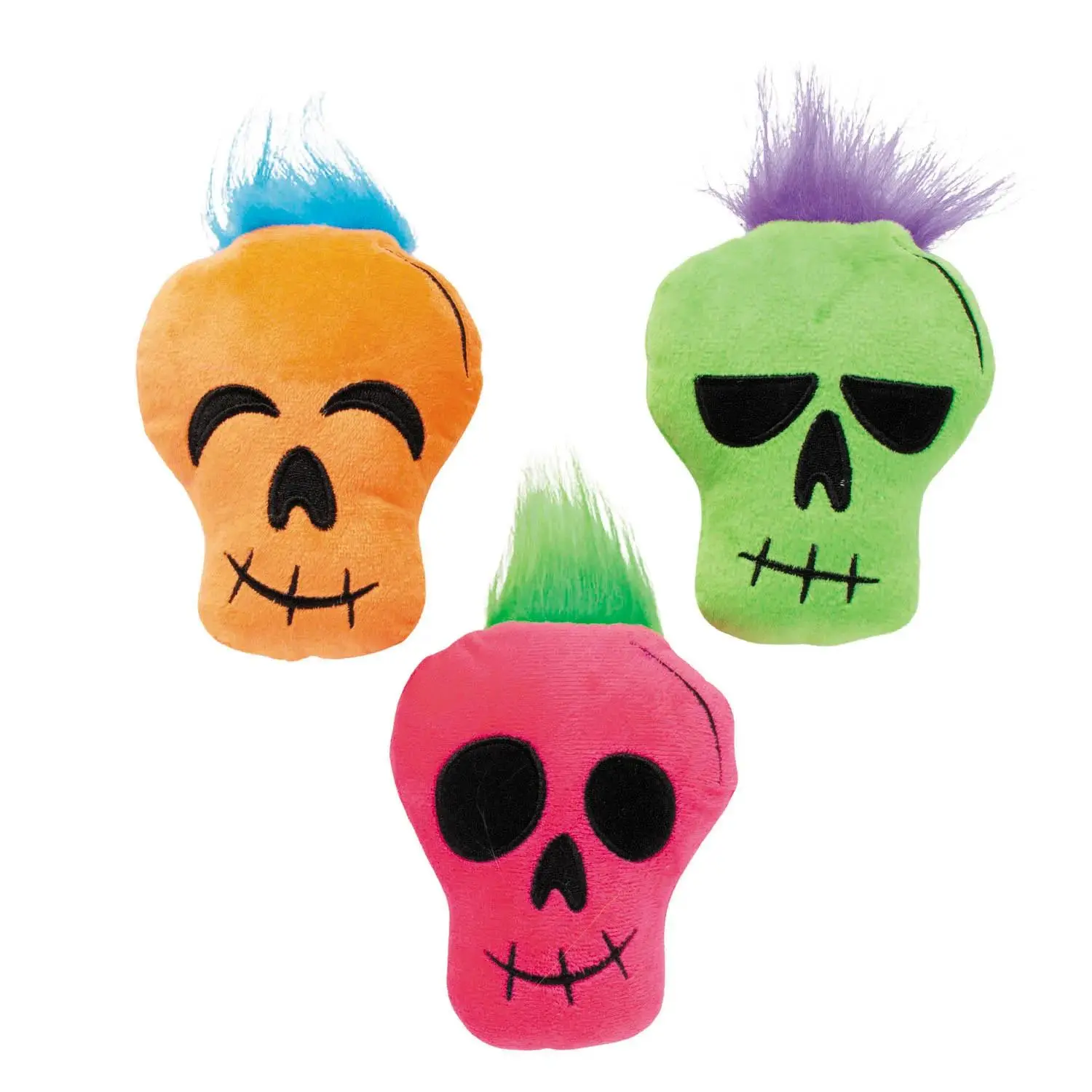 5" Stuffed Skull Character Toys with Hair - 12 Pcs, Adorable Stitched Details, Halloween Party Decoration, Trick-or-Treat Giveaways (Festive & Party Supplies)