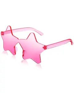 Coume Rimless Star Shape Sunglasses Sun Glasses for Women Men Candy Color Star Glasses Tinted Sunglasses for Women(Pink)
