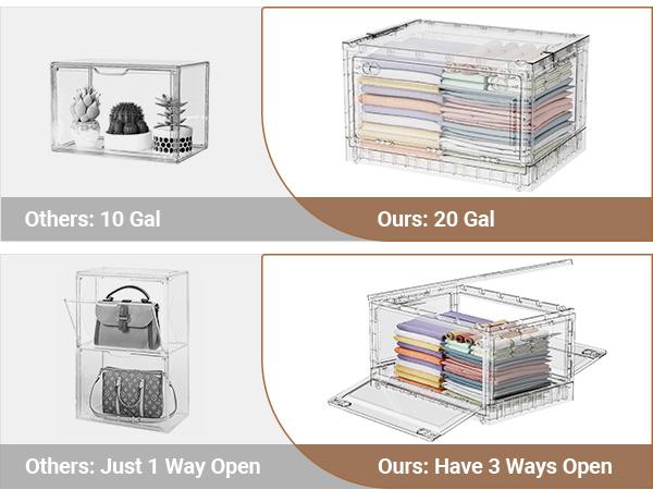 BROVIEW C8 160Qt/240Qt/320Qt/400Qt Clear Stackable Storage Bins with Lids and Wheels, Shiny Plastic Storage Bins, Foldable PET Drawer Closet Organizers and Storage Cabinets Display Box for Home Craft Makeup