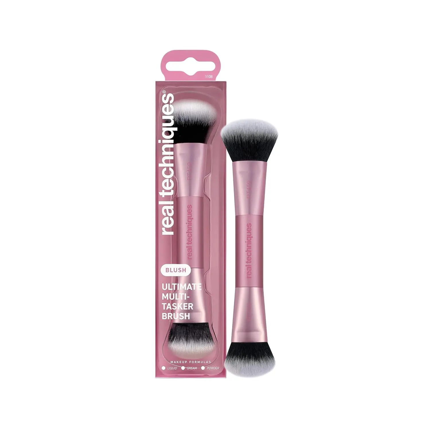 Real Techniques Ultimate Multi Tasker Makeup Brush, Dual-Ended Foundation Brush for Liquid Makeup, Blush, Bronzer & Powder, Precision Sculpting & Blending, UltraPlush Bristles, Cruelty-Free, 1 Count