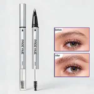 2-in-1 Brow Pen 2-Prong Ultra-Fine Liquid Brow Pen + Clear Setting Brow Gel Precise Defined Strokes Waterproof Sweatproof 24H Wear Beginner Daily Commute Essential Tool