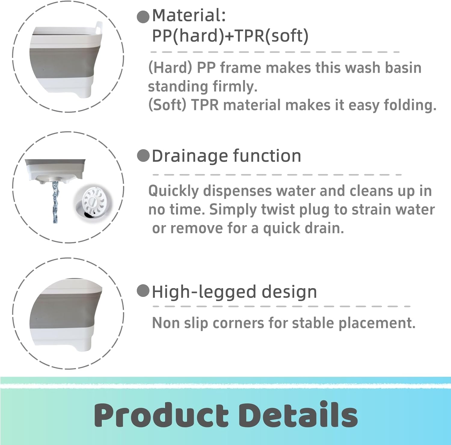 Collapsible Wash Basin for Bottles - 2.4 Gallons Portable Wash Bin for RV Camping Sink, Space-Saving Dish Tub (Gray)