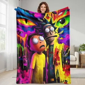 Rick and Morty Flannel   Psychedelic Cartoon Print  Lightweight  Super Soft & Cozy  Warm Bed   Perfect for Sofa  Travel  Living Room  Gift for Friends & Family. party girlfriend  romantic gift comfy room  multifunctional nap Cow Fleece Blanket toy story,s