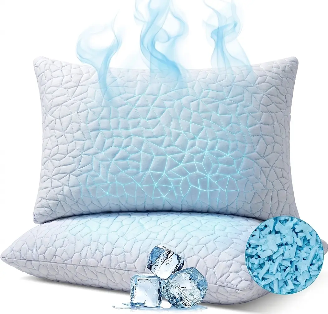 MIUKIULA Cooling Pillow ,  Shredded Memory Foam Pillows for Sleeping, Cool Bed Pillows for Hot Sleepers, Adjustable Firm Pillow for Side,Back,Stomach Sleepers
