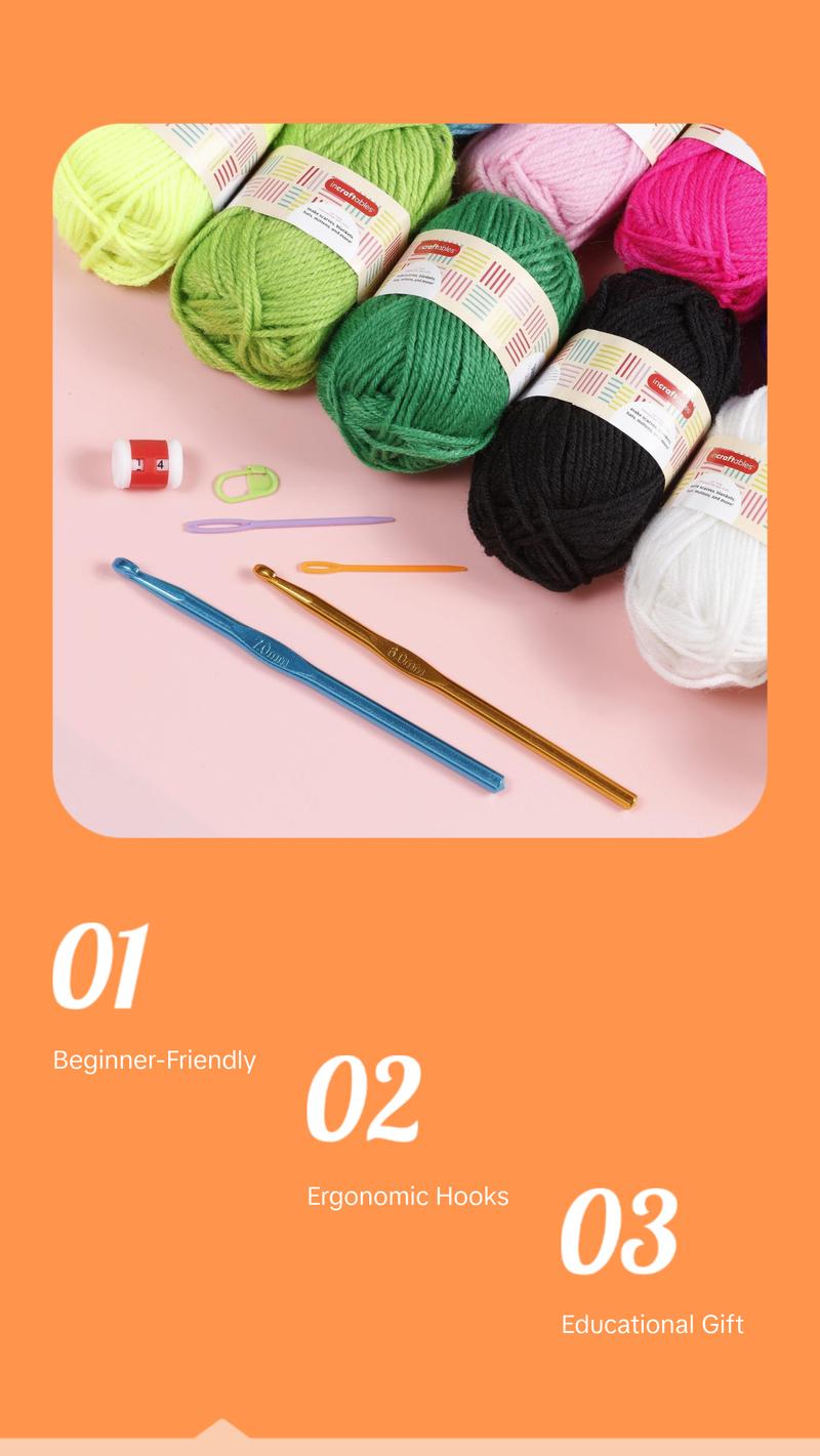 Incraftables Assorted Acrylic Yarn Skeins Set. Crochet Yarn Set w/ 18pcs Skein Bundle (22 Yards), Crochet Hooks, Needles, Stitch Markers & Bag. Yarn Variety Pack Kit for Amigurumi & Crocheting Project