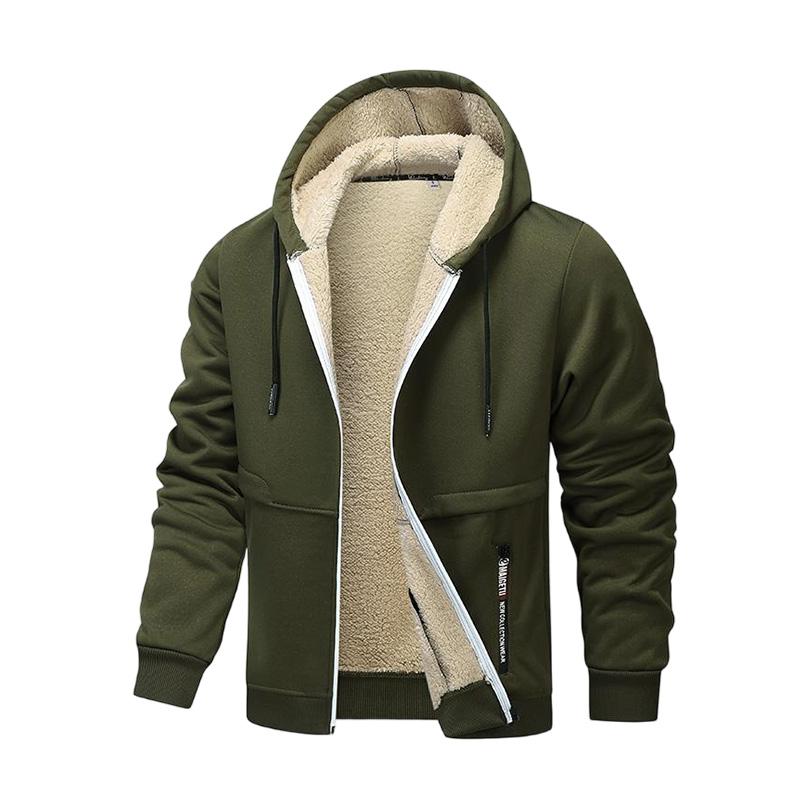 2PCS - Autumn And Winter Men's Simple Solid Color Hoodie, Drawstring Hooded Cardigan Coat, Men's Winter Clothing, Autumn And Winter Sports Outdoor Wear
