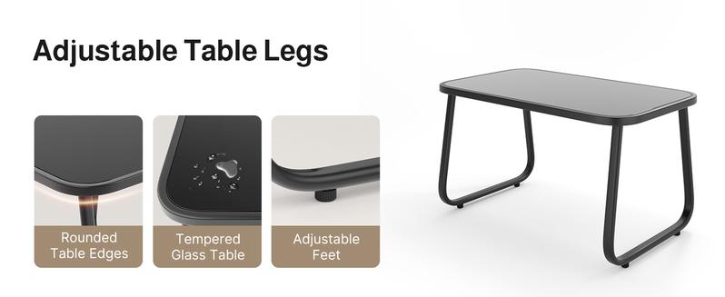 Gizoon 4-Piece Patio Furniture Set, Textilene Outdoor Conversation Set with 2 Rocking Chairs and Tempered Glass Coffee Table, for Lawn, Garden, Balcony, Poolside (Black)