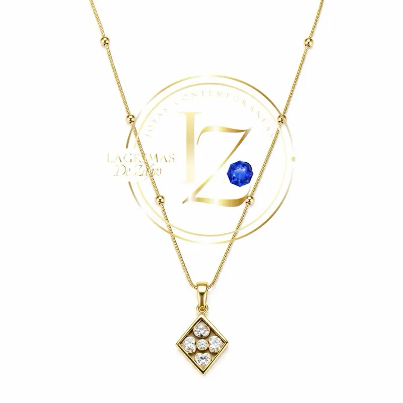 Cube pendant with clear zircon and 18 inches long chain