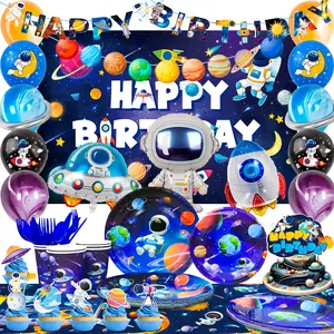 Space Birthday Party Decorations,118pcs Space Birthday Decorations&Outer Space Birthday Tableware Set- Outer Space Birthday Party Plates Tablecloth Backdrop Balloon etc Space Themed Party Decorations
