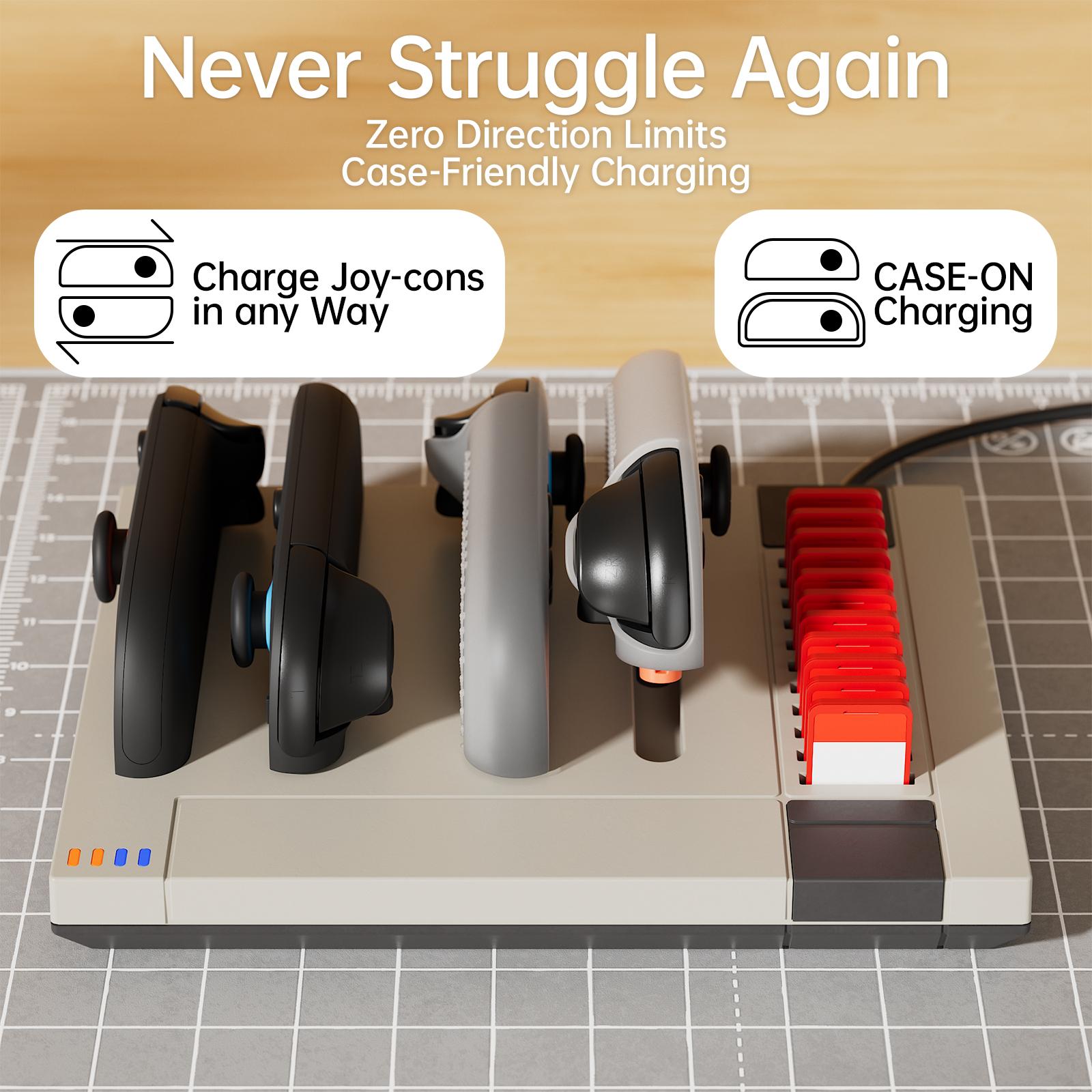 Hosanwell Switch 2 JoyCon Charger Dock, 4-Controller Fast Charging Station with 11 Game Card Storage, Magnetic Retro Charging Stand for Switch 2 JoyCons