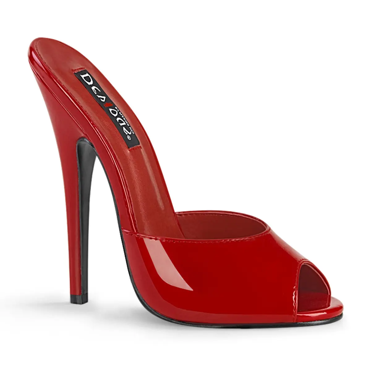 Patent Red Stiletto Mule Sandals for Women, Chic 5.5-Inch (14cm) Peep Toe Heels for Parties and Statement Wear, Party, Statement Shoes, 5.5" (14Cm) Heel, Footwear