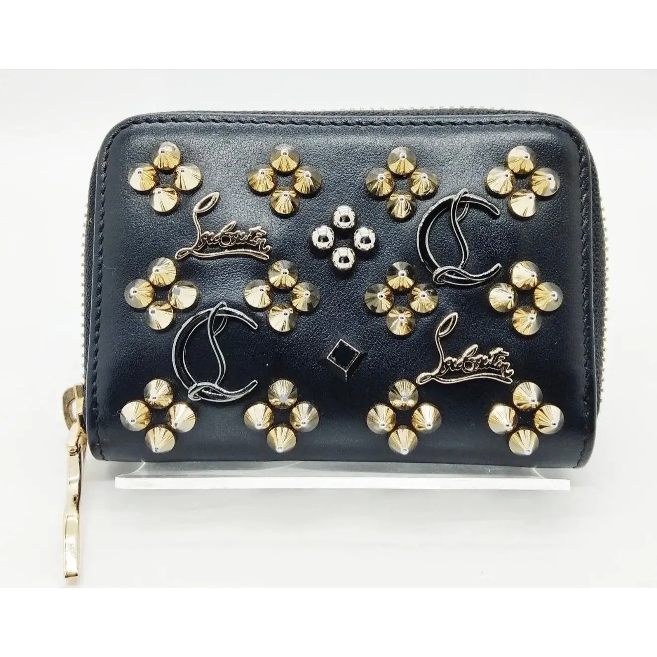 Pre-owned christian louboutin Black calfskin leather Small Leather Goods Panettone Compact Zip Coin Wallet