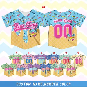 Custom Ice Cream Baseball Jersey Shirt for Kid Youth Adult, Cute Name Number Team Shirt, Personalized Birthday Outfit, Back to School Jersey