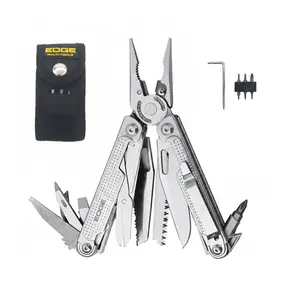 EDGE Multi-Tool Pliers Stainless Steel with Knife 14-in-1, Saw, Scissors, Wire Cutter and Screwdriver Bits, Compact Folding Pocket Tool for Camping, Survival, Fishing and Car Emergency