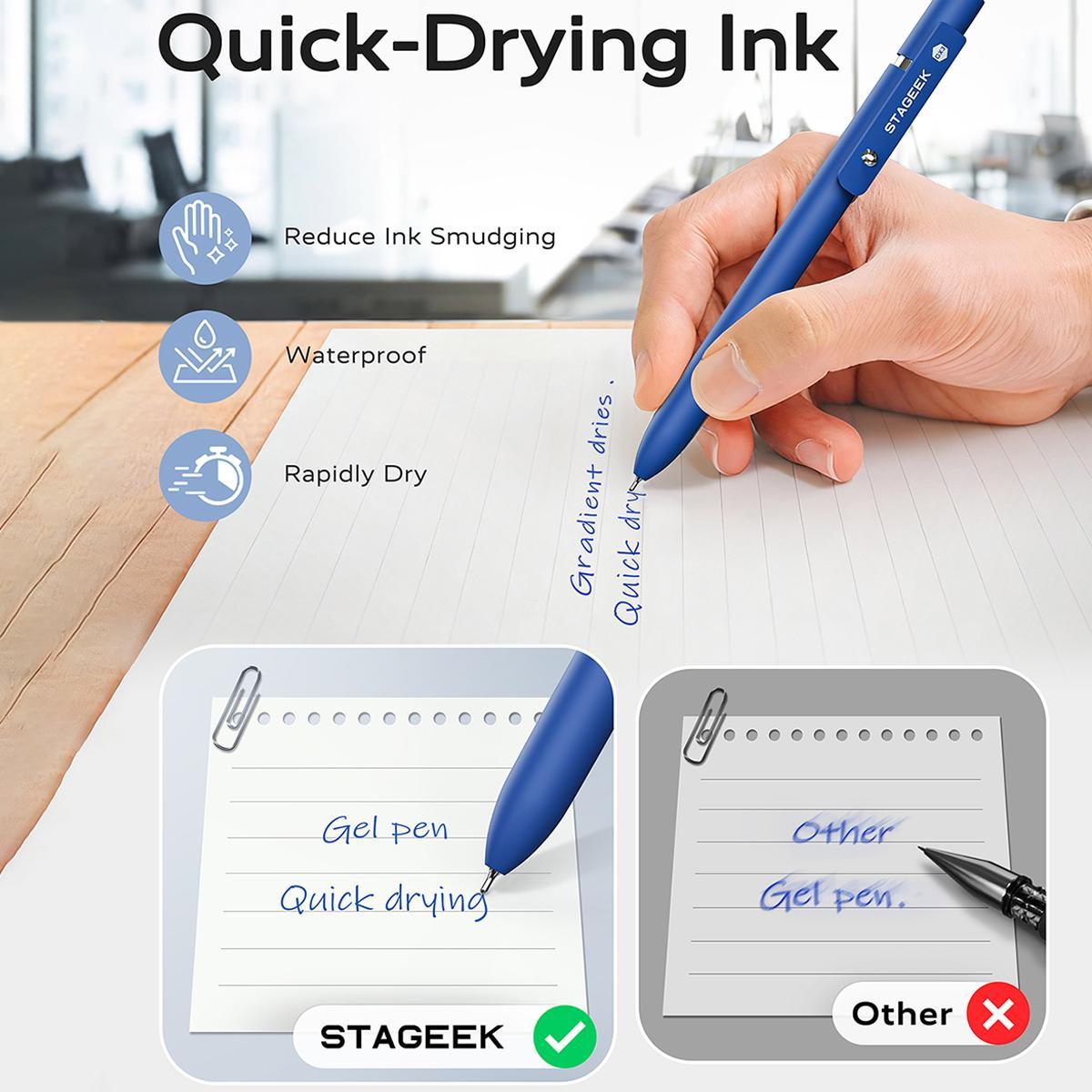 STAGEEK Gel Pens 12PCS Blue Gel Pens with 6 Extra Refills, Quick Dry Blue Ink Pens Fine Point Smooth Writing Pens for Bible Study,0.7mm/0.5mm Quick Dry Black Ink Pens, Office, Note Taking, School Supplies, Nurse Aesthetic(Blue&Black)