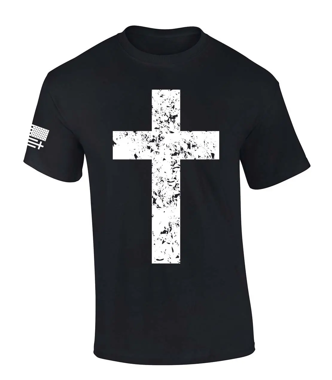TRENZ SHIRT COMPANY Men's 90s Grunge Criss Cross Print Round Neck Short-Sleeve Cotton Top, Christian Faith Casual Shirt with Patriotic Flag Sleeve, Grunge Look, Available In A Variety Of Sizes, Church Events, Faith Print Men's Short-Sleeve T-Shirts, Cross