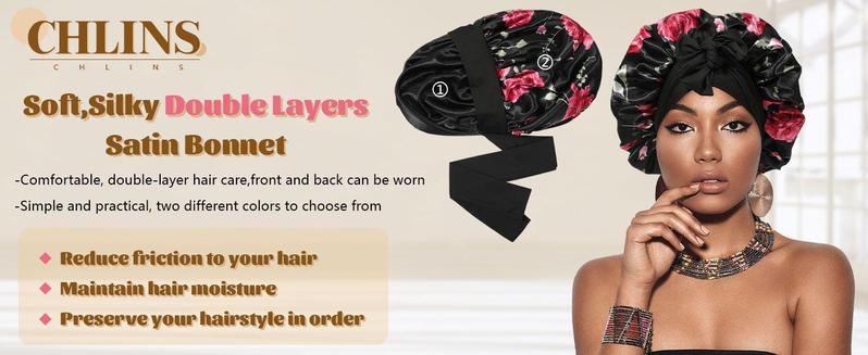 Satin Bonnet Bonnet for Sleeping Sleep Cap Double Layer Hair Bonnet with Elastic Tie Band for Curly Hair Night Cap Haircare