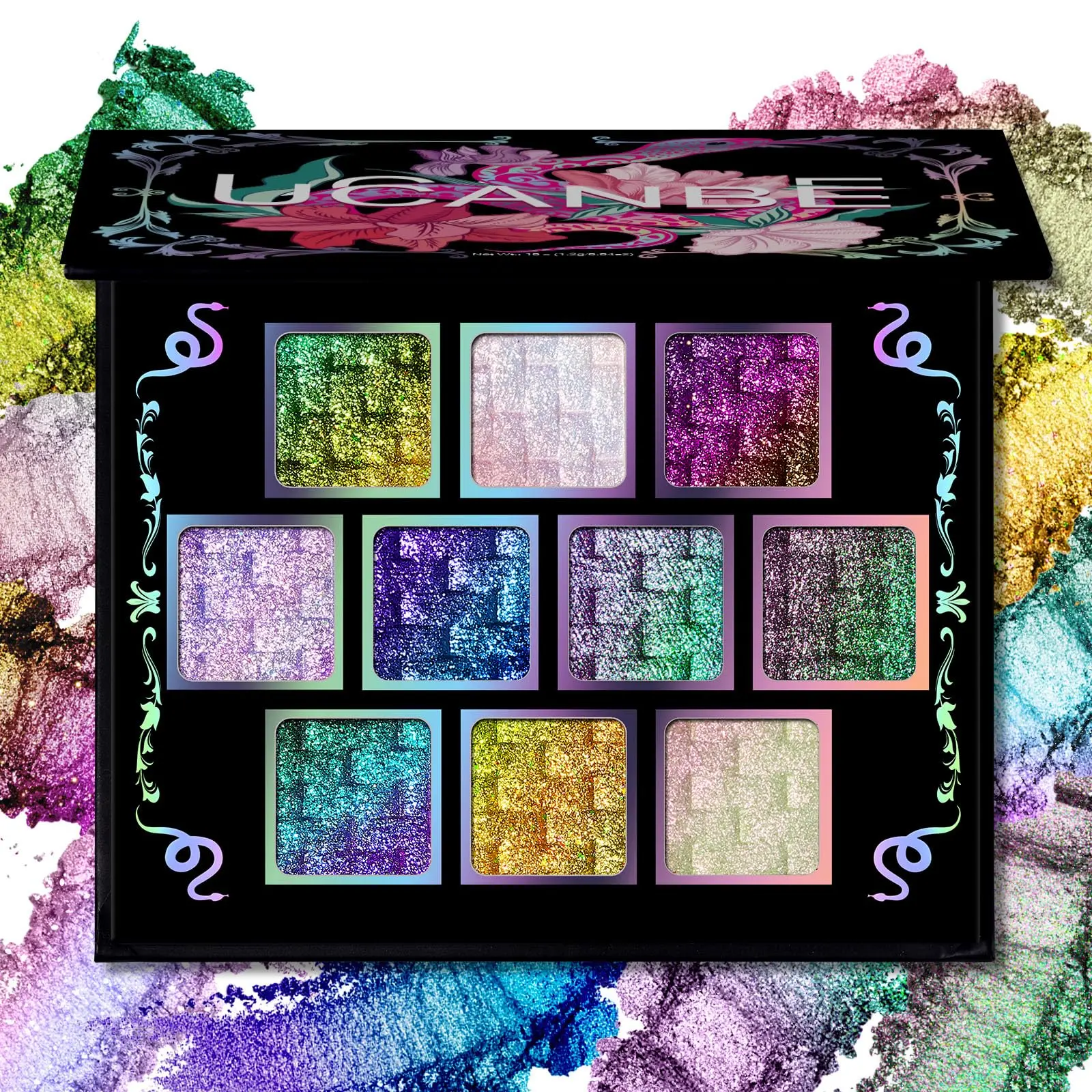 #backtoschool UCANBE Solar Python Multichrome Eyeshadow Palette, 10 Highly Pigmented Color-Shifting Metallic Shadows, Multi-Use Shimmer Sparkle for Ethereal Eyes & Alt Makeup, Highly Pigmented Palette, Shimmer Sparkle Palette