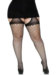 Women's Oval Fishnet Fabric Suspender Hose, Crotchless Leg Style for Day Wear