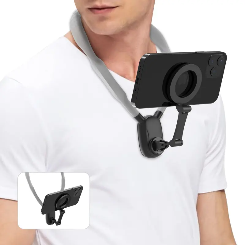 Magnetic Mobile Smartphone Neck Mount Holder - Durable Silicone-Aluminum Alloy Hands-Free Accessory, Universal Compatible Video Rig Phone Holders & Mounts for Vlogging, Landscape Shooting, iPhone 15/14/13/12 Series & Android Devices