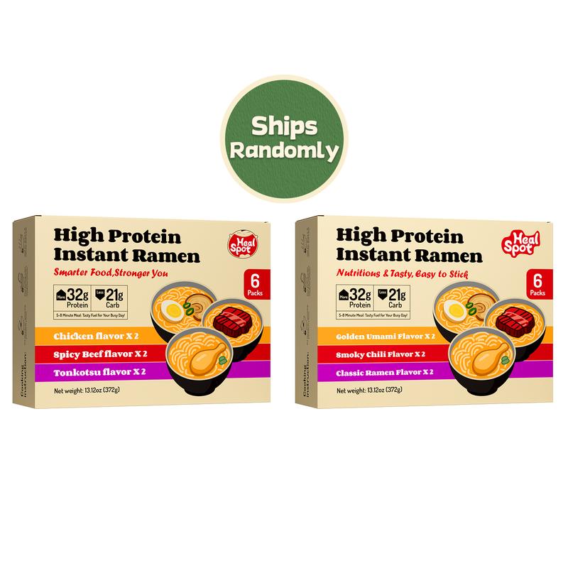 Healspot High Protein Instant Ramen, 6 Cups Non Fried Ramen Broth, 32g Plant Based Protein, Low Fat, Low Carb, Non GMO, Keto Friendly & Plant Based (Golden-Chicken,Smoky-Beef,Classic-Pork）