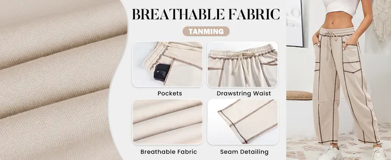 TANMING fabric waistband pockets and stitching detail