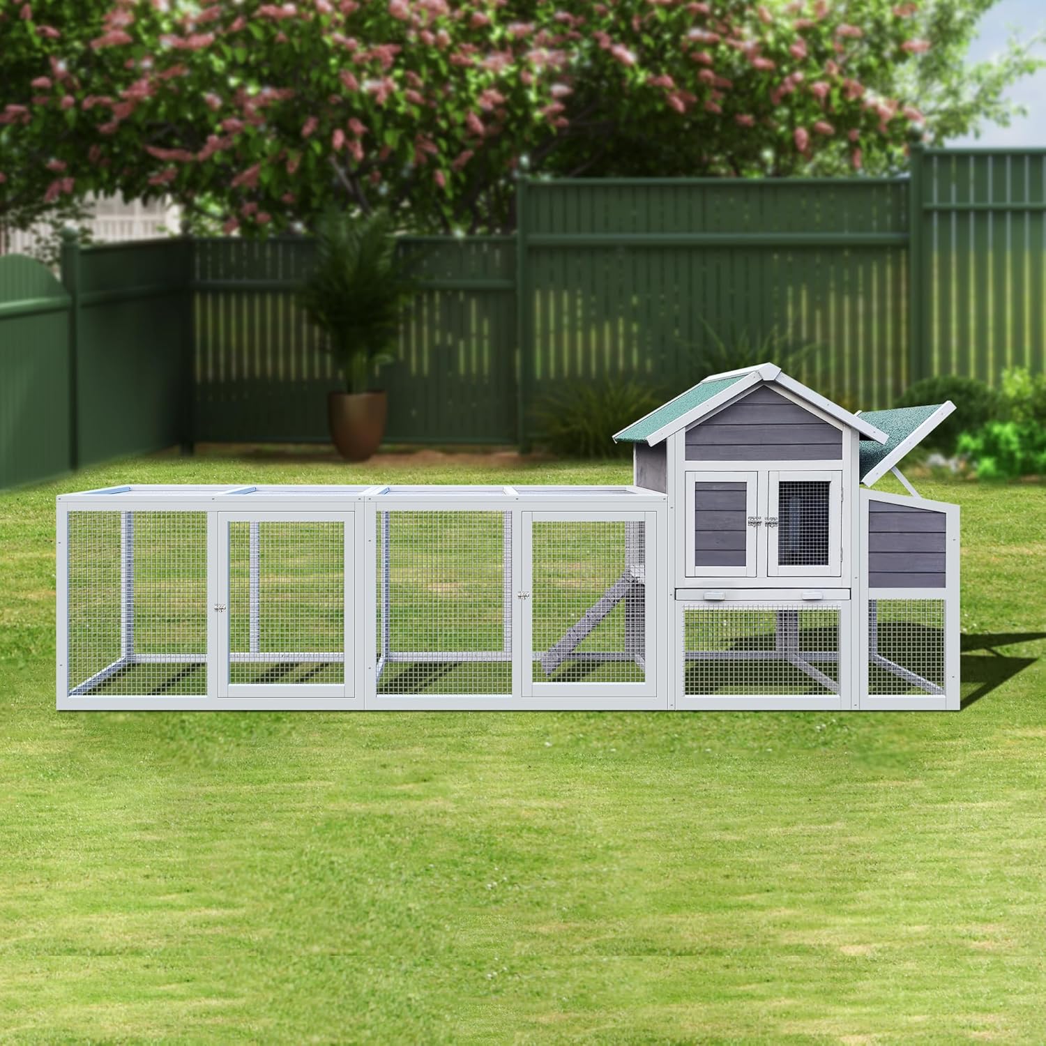 Villa-Style 2-Tier Chicken Coop! Outdoor Poultry Cage with Run, Backyard Rainproof & Sunproof Chicken House