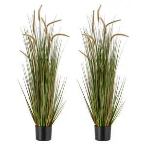 【Summervibes】VEVOR Artificial Grass Plant, 2 Pack 47 inch Horsetail Reed Grass in Pot, Premium PVC Faux Fake Greenery Shrubs Plant for Indoor Outdoor House Home Garden Office Room Decor, Housewarming, Green