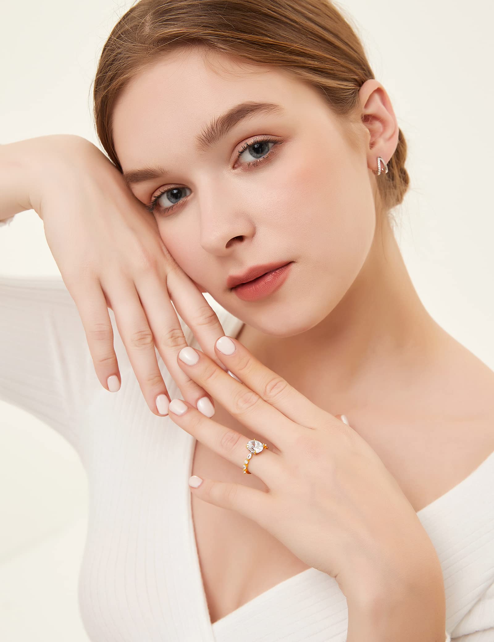 EAMTI 2CT 925 Sterling Silver Engagement Rings Oval Cut Promise Ring For Women