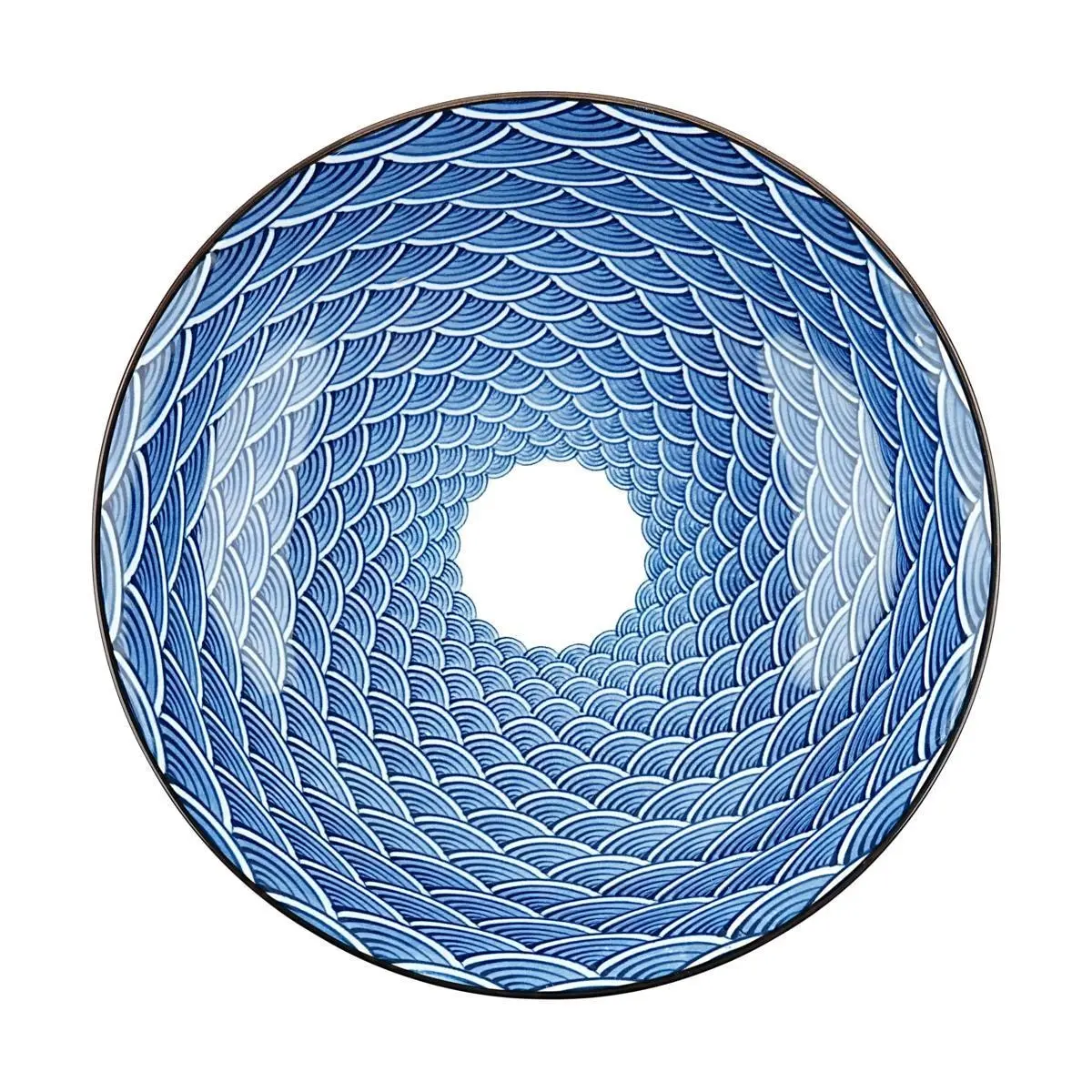 Golden Lion Japanese 8-Inch Ceramic Plate - "Thousand Waves" Design, 20x20x5cm, Deep Dish for Ramen, Udon, Serving