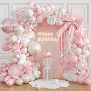 Coquette Bow-Themed Balloon Arch Kit with Pearl Pink & White Balloons for Bridal, Baby Shower & Birthday Decor