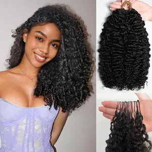PerisModa Curly Crochet Human Hair Knotless Pre-Separated Feather Burmese Curly Human Hair Crochet Bundles Lightweight 3C4A Reusable Remy Hair Extensions For Women Natural Black Color 60g/Pack