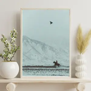 Old West Cowboy Horse Unframed Poster, Mountain Landscape Wall Art, Mountain Scenery Print, Cowboy Sports Art Wall, Gift for Men.