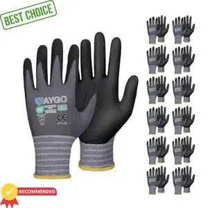KAYGO Work Gloves Nitrile Coated 6 Pairs KG12N Safety Work Gloves with Good Grip for Men Women Ideal for General Purpose