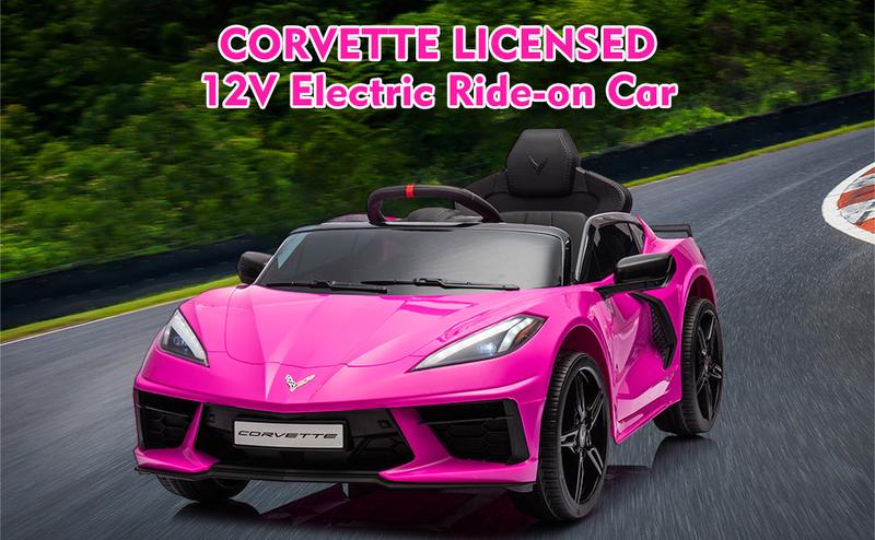 【GARVEE】12V Licensed Corvette Electric Sports Car for Kids with Remote Control, Visual Dashboard, LED Lights, Music, Battery Powered, Available in Multiple Colors Including Rose Red, Red, Light Blue, Orange, Pink, Dark Blue, and White