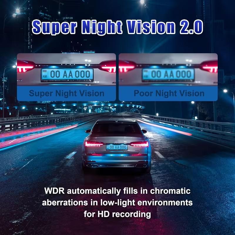 3-Channel Dash Cam for Cars, Front, Rear & Inside Cameras,   IR Night Vision, Loop Recording, G-Sensor, HDR, 24-Hour Continuous Recording, Triple Lens Car Camera